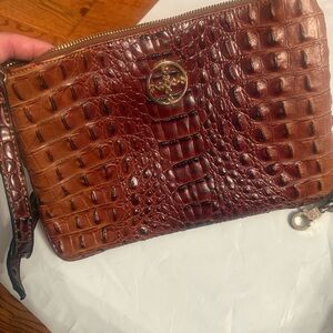 Brown Crocodile Embossed Leather Clutch